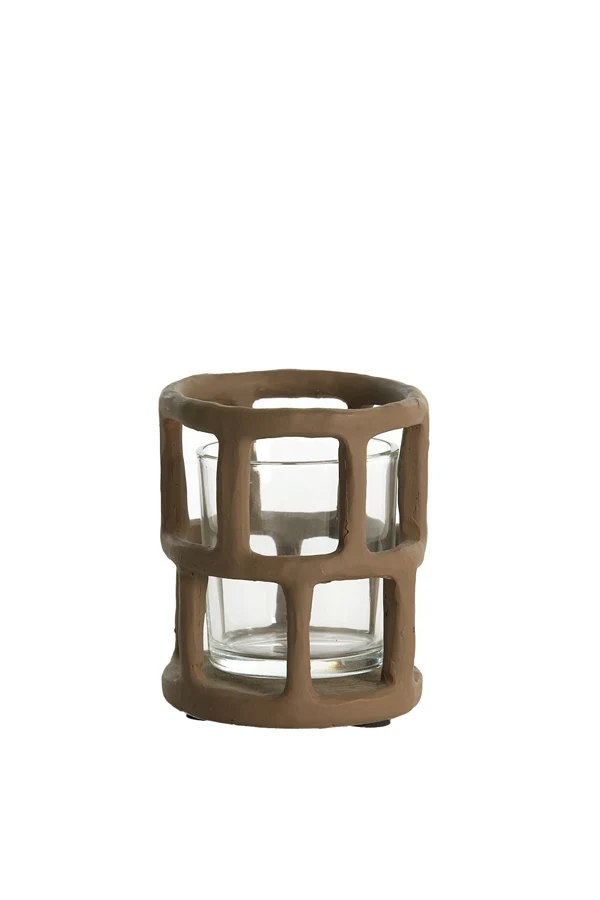 Tealight 10x12 cm ALIMOS dark brown+glass