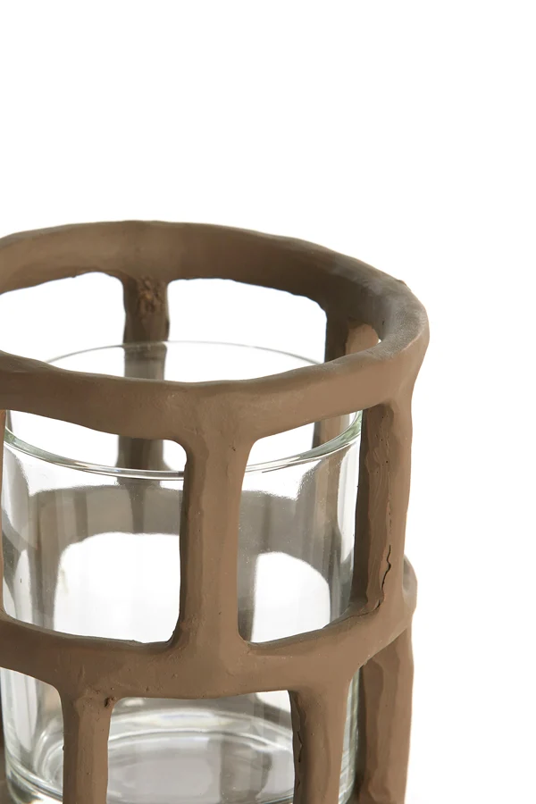 Tealight 10x12 cm ALIMOS dark brown+glass