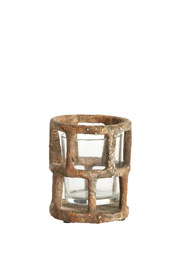 Tealight 10x12 cm ALIMOS antique brown+glass