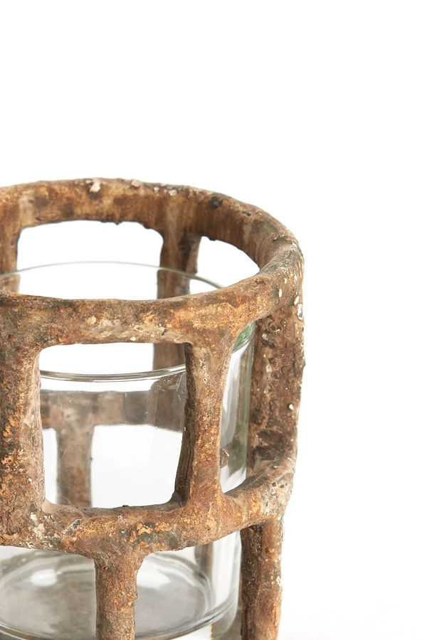 Tealight 10x12 cm ALIMOS antique brown+glass