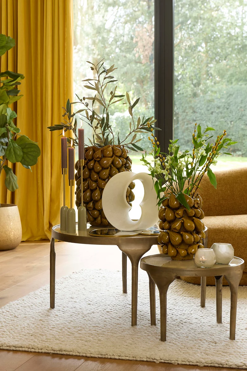 Side table S/2 49,5x36+85x45 cm LAPAZ antique bronze+taupe