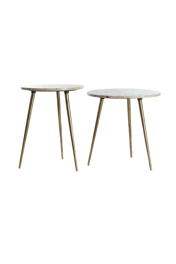 Side table S/2 41x49+48x53 cm ZECA taupe marble+antique br