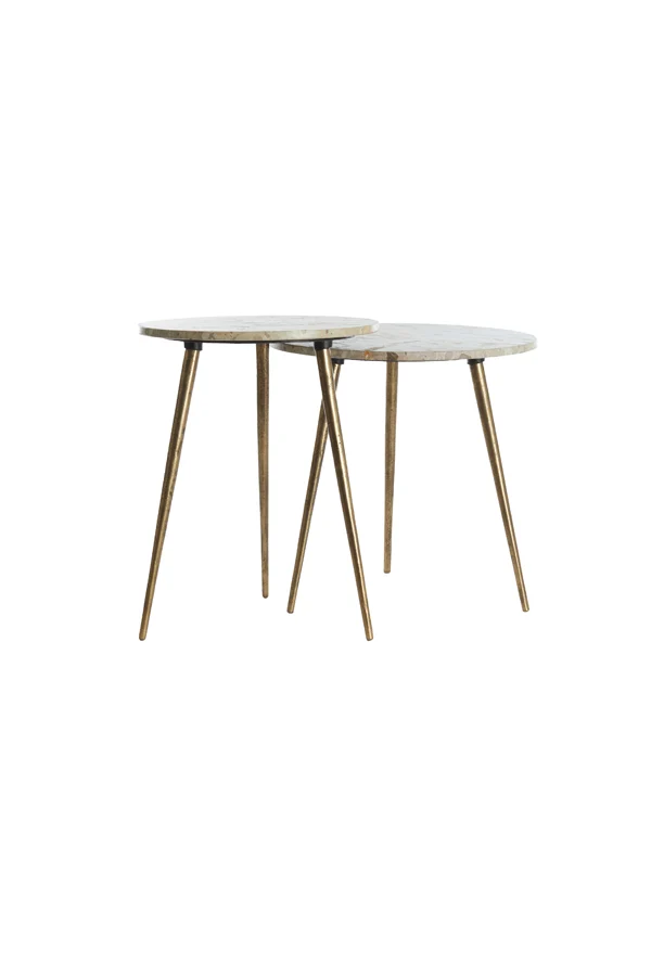 Side table S/2 41x49+48x53 cm ZECA taupe marble+antique br