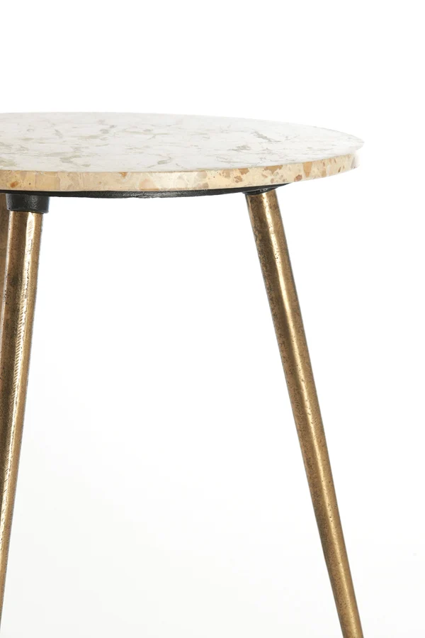 Side table S/2 41x49+48x53 cm ZECA taupe marble+antique br