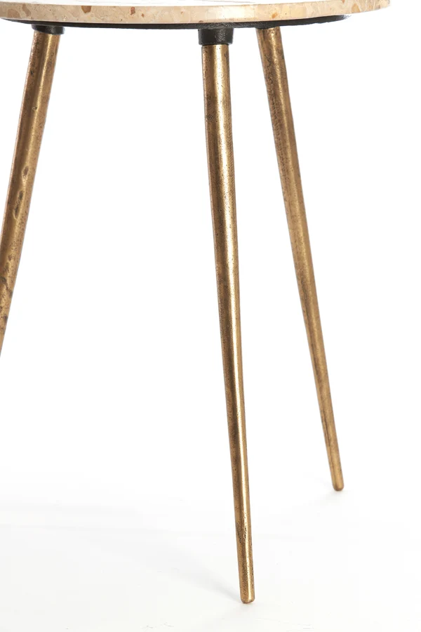 Side table S/2 41x49+48x53 cm ZECA taupe marble+antique br