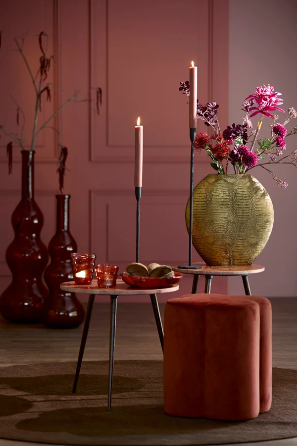 Side table S/2 41x49+48x53 cm ZECA red travertine+d brown