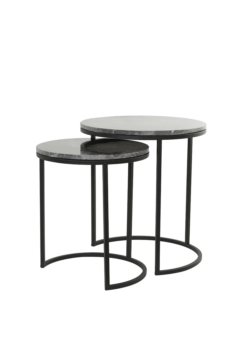 Side table S/2 41x48+49x53,5 cm ALFIO brown marble+black