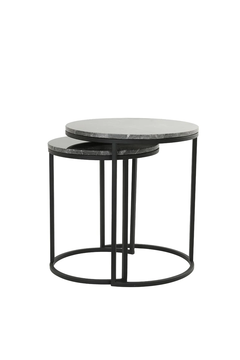 Side table S/2 41x48+49x53,5 cm ALFIO brown marble+black