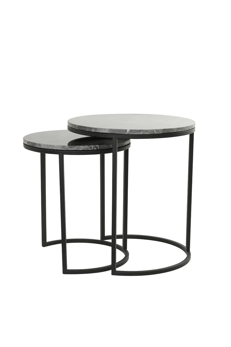 Side table S/2 41x48+49x53,5 cm ALFIO brown marble+black