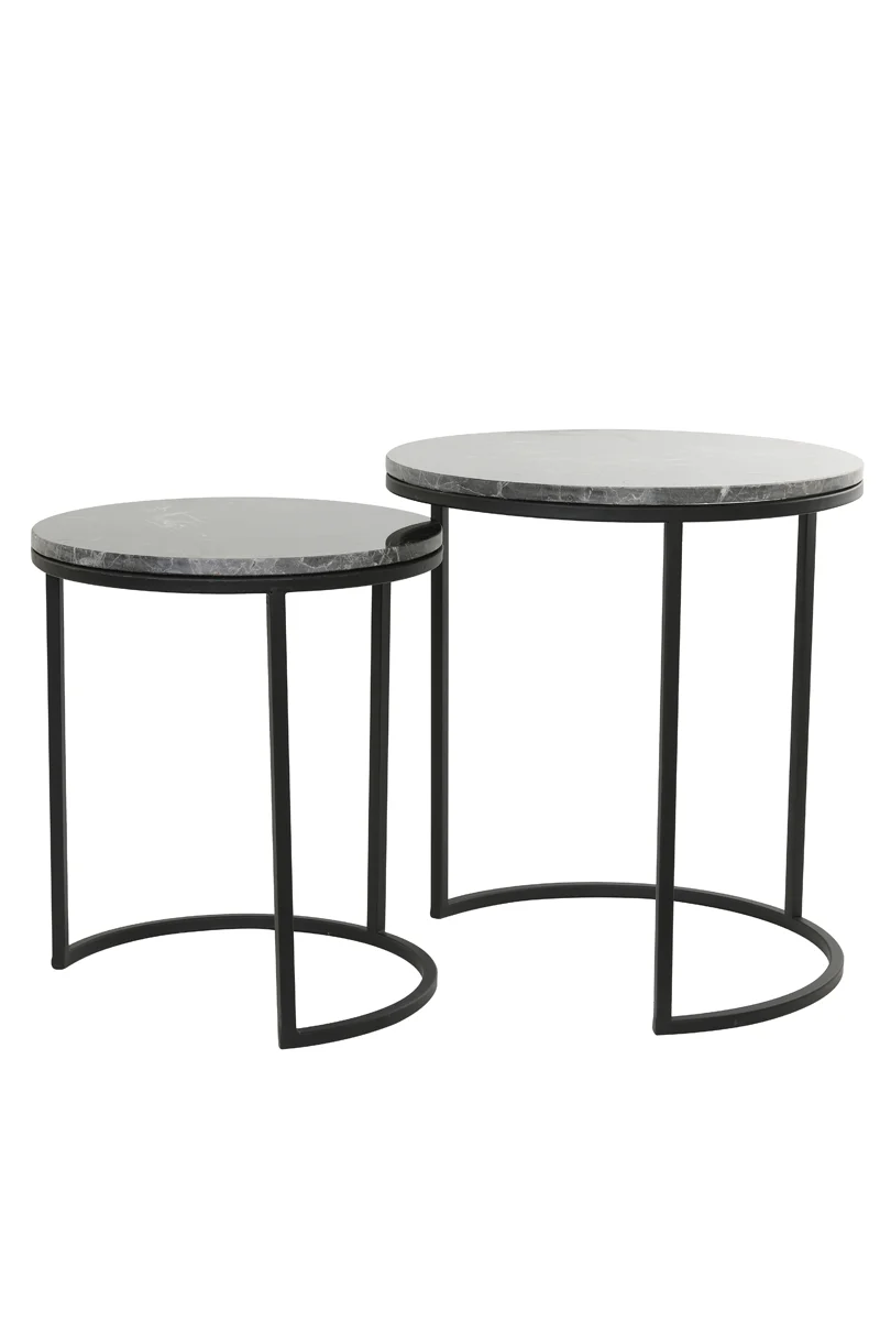 Side table S/2 41x48+49x53,5 cm ALFIO brown marble+black