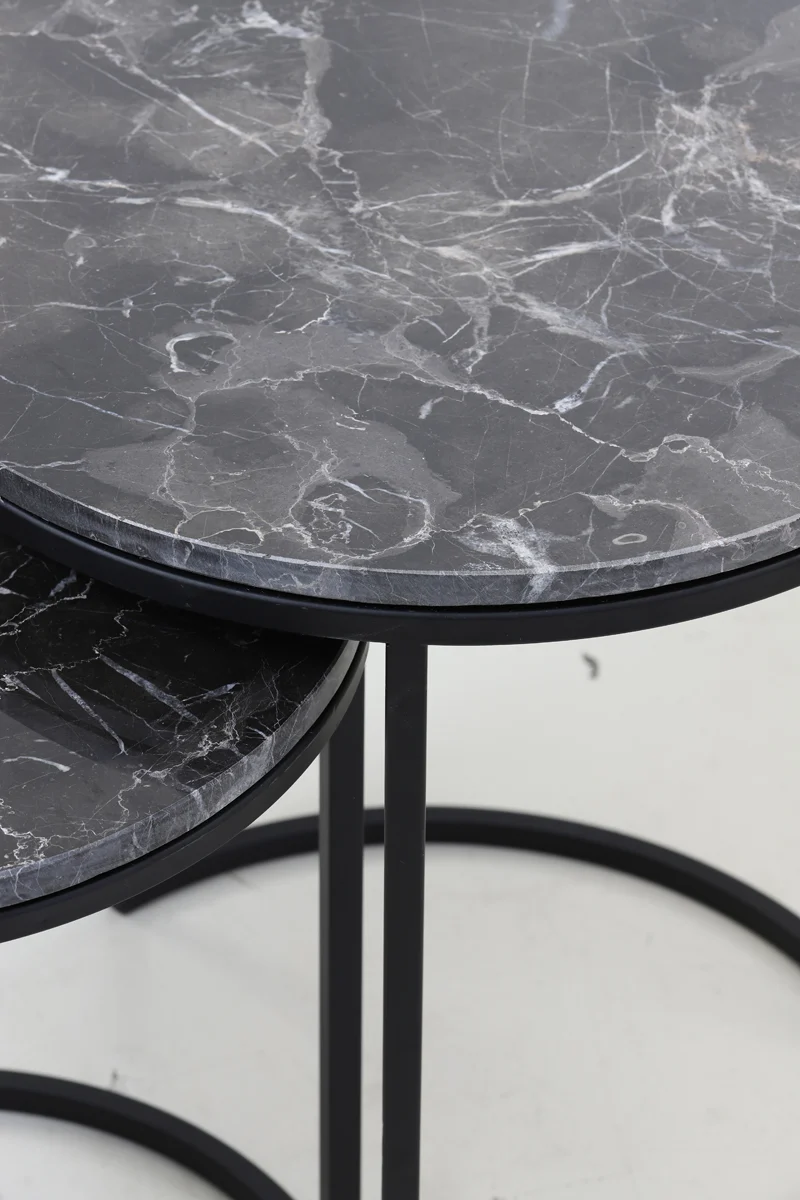 Side table S/2 41x48+49x53,5 cm ALFIO brown marble+black