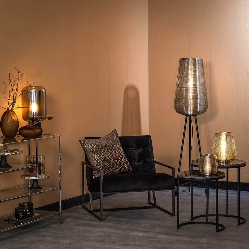 Side table S/2 41x48+49x53,5 cm ALFIO brown marble+black