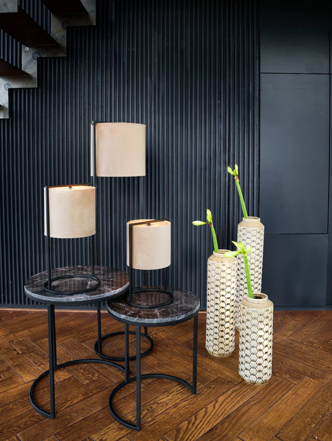 Side table S/2 41x48+49x53,5 cm ALFIO brown marble+black
