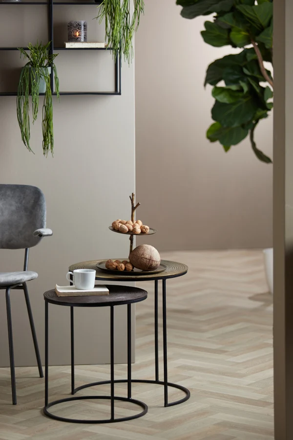 Side table S/2 41x46+49x52 cm TALCA ant copper+brnz circ