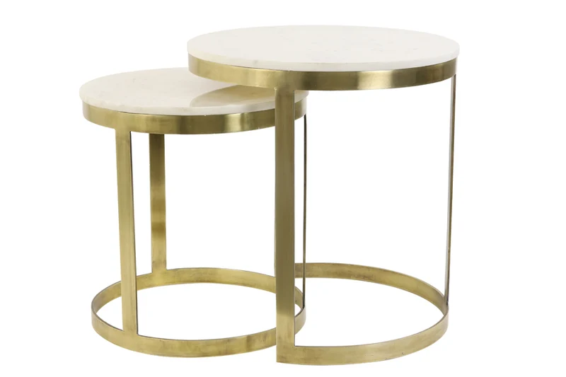 Side table S/2 41x46+49x52 cm PERLATO marble whte+ant brnz