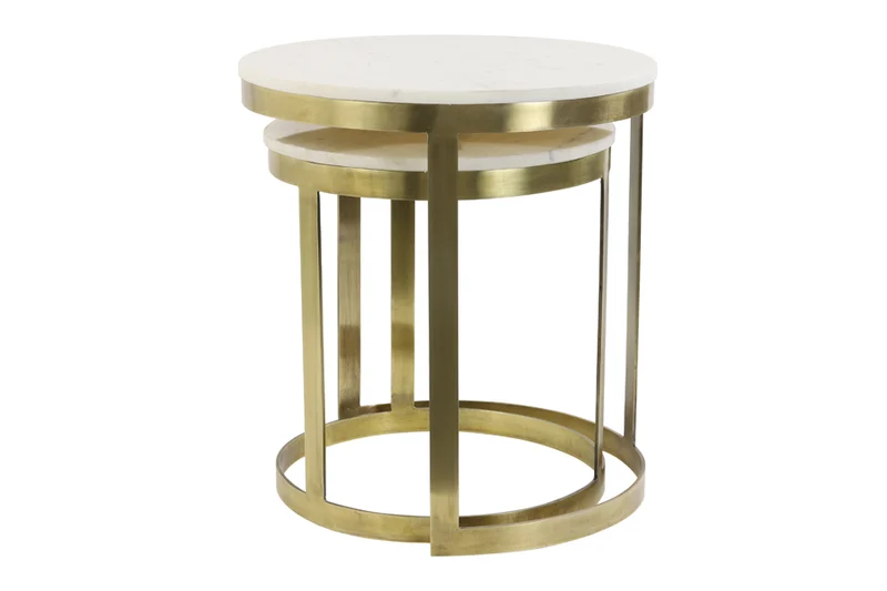 Side table S/2 41x46+49x52 cm PERLATO marble whte+ant brnz