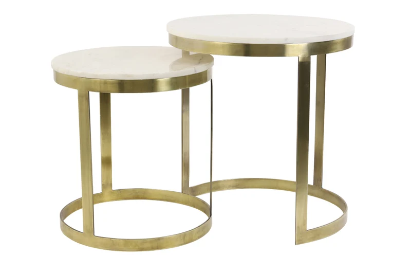 Side table S/2 41x46+49x52 cm PERLATO marble whte+ant brnz