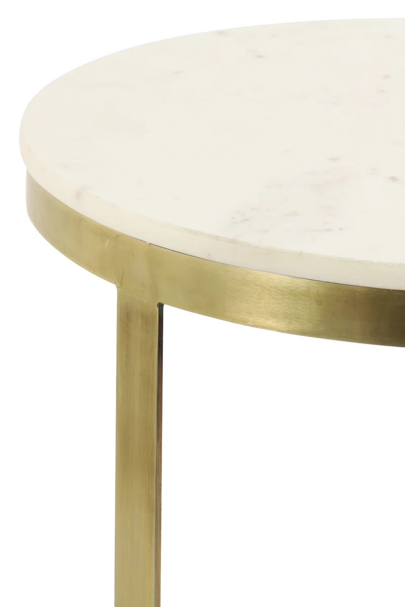 Side table S/2 41x46+49x52 cm PERLATO marble whte+ant brnz