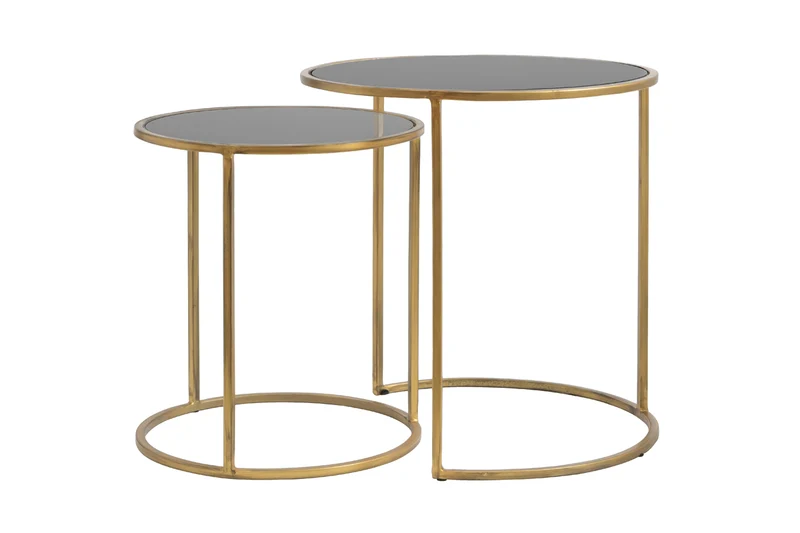 Side table S/2 40x45+50x52 cm DUARTE smoked glass-gold