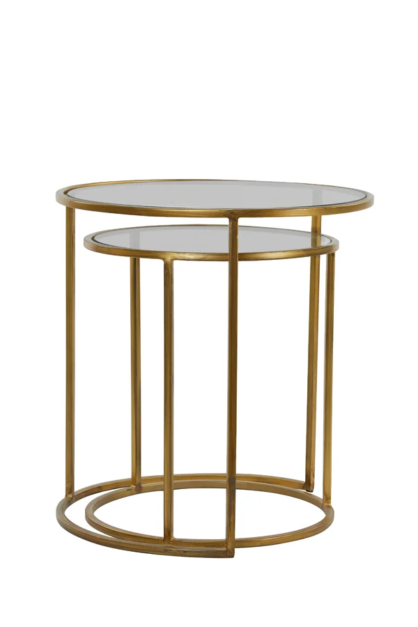 Side table S/2 40x45+50x52 cm DUARTE smoked glass-gold