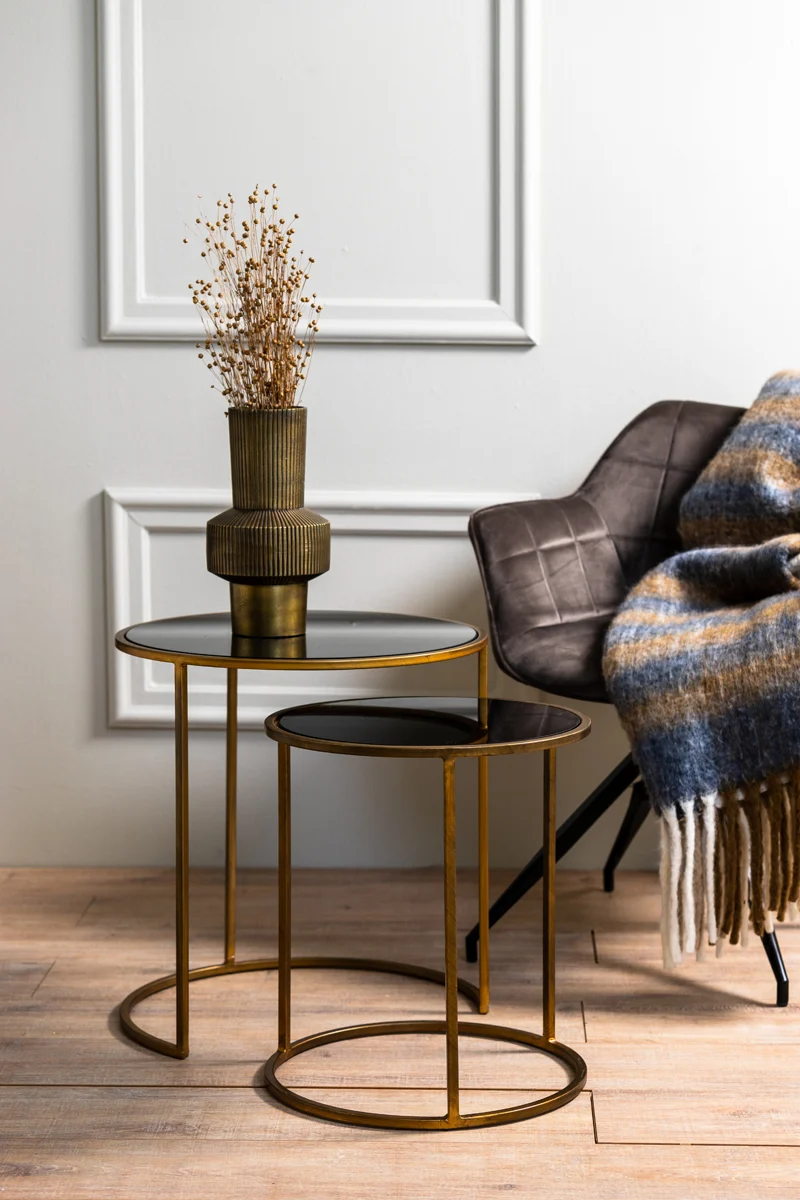 Side table S/2 40x45+50x52 cm DUARTE smoked glass-gold