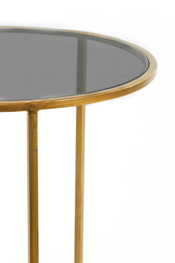 Side table S/2 40x45+50x52 cm DUARTE smoked glass-gold