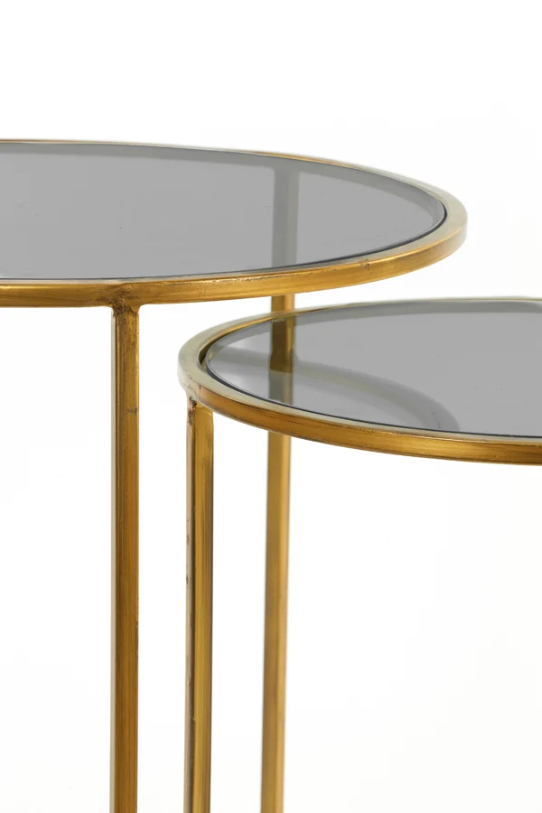 Side table S/2 40x45+50x52 cm DUARTE smoked glass-gold