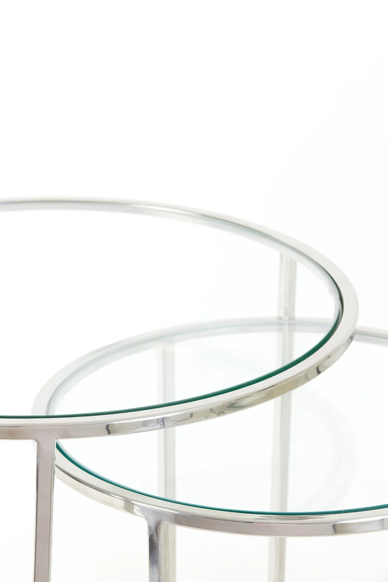 Side table S/2 40x45+50x52 cm DUARTE nickel+glass