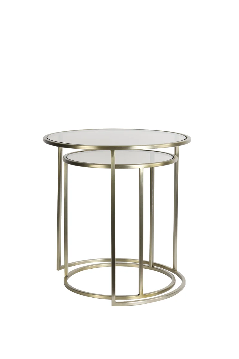 Side table S/2 40x45+50x52 cm DUARTE gls brown+light gold