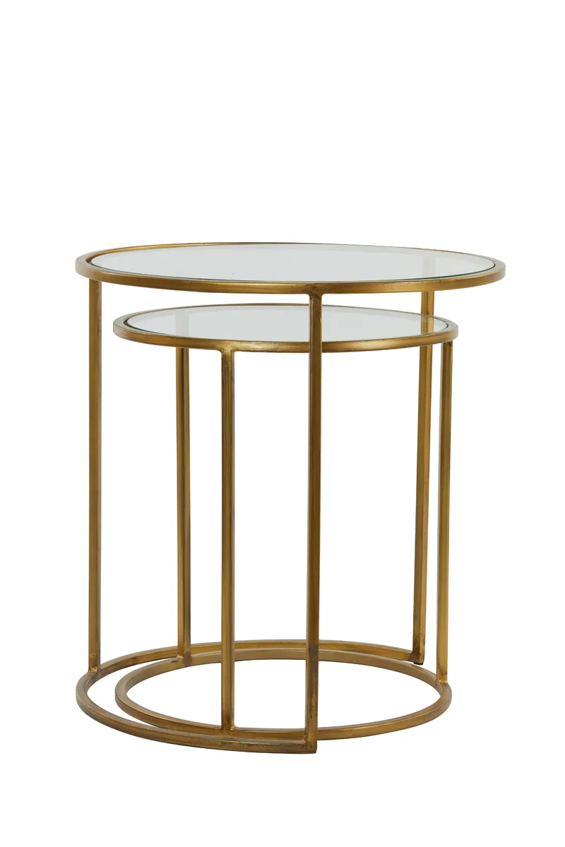 Side table S/2 40x45+50x52 cm DUARTE glass-gold