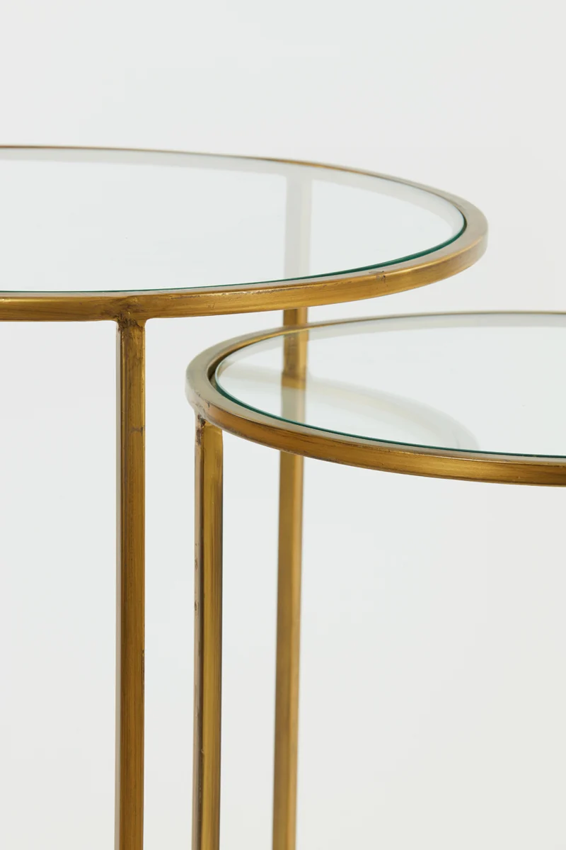 Side table S/2 40x45+50x52 cm DUARTE glass-gold
