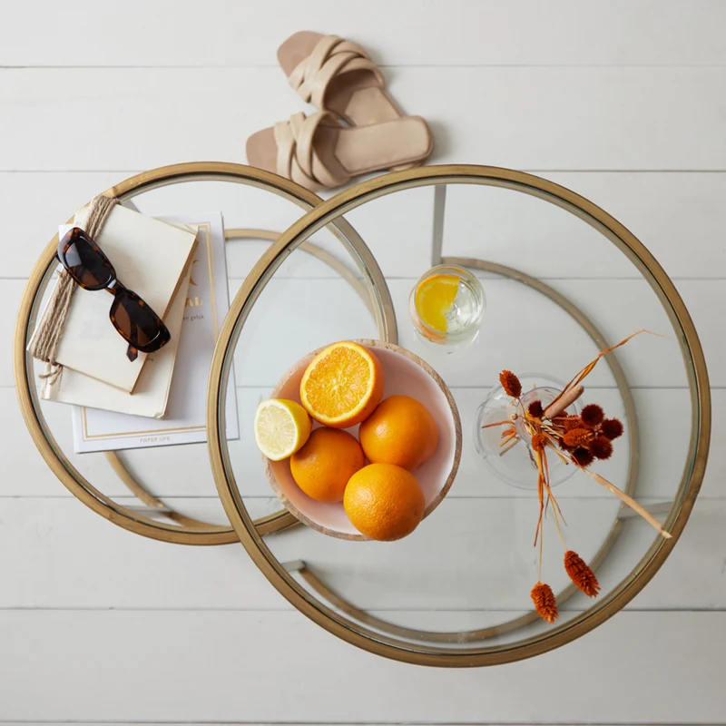 Side table S/2 40x45+50x52 cm DUARTE glass-gold