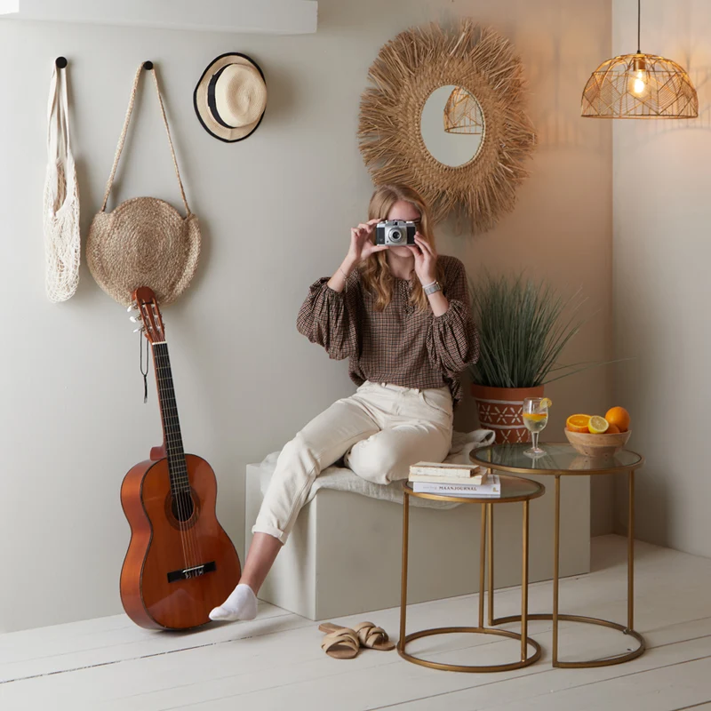 Side table S/2 40x45+50x52 cm DUARTE glass-gold