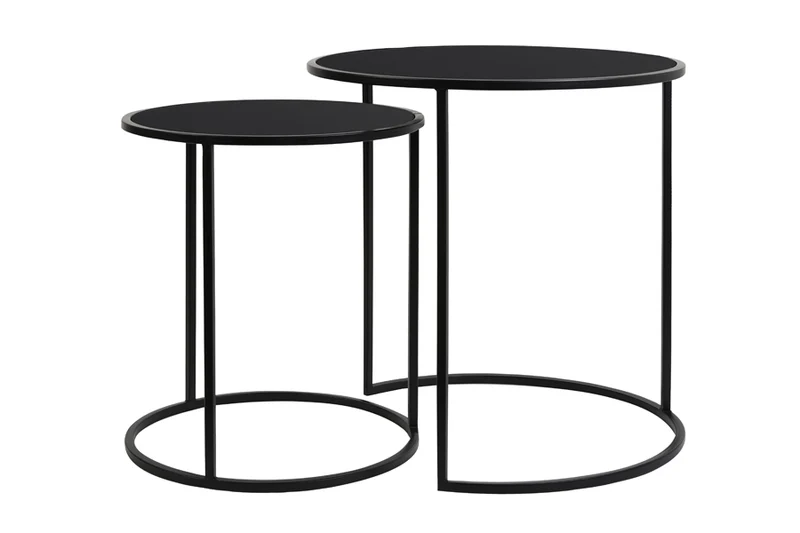 Side table S/2 40x45+50x52 cm DUARTE glass black-matt blck