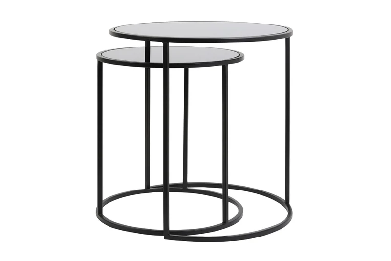 Side table S/2 40x45+50x52 cm DUARTE glass black-matt blck