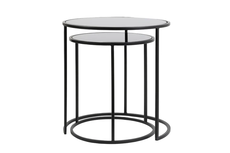 Side table S/2 40x45+50x52 cm DUARTE glass black-matt blck