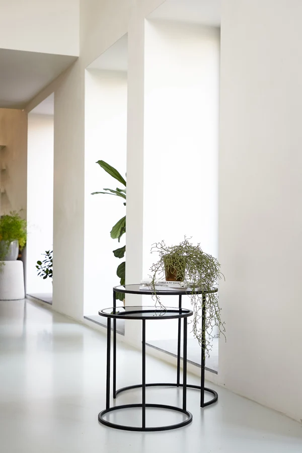 Side table S/2 40x45+50x52 cm DUARTE glass black-matt blck
