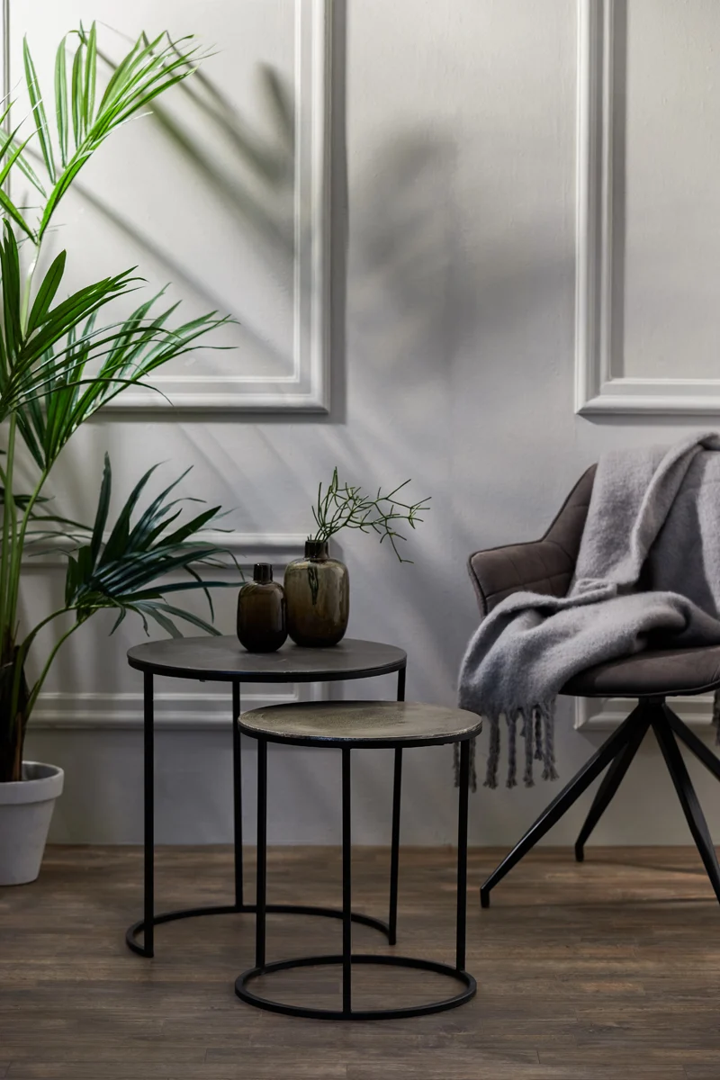 Side table S/2 40x45+49x50,5 cm TALCA raw lead+antiq lead
