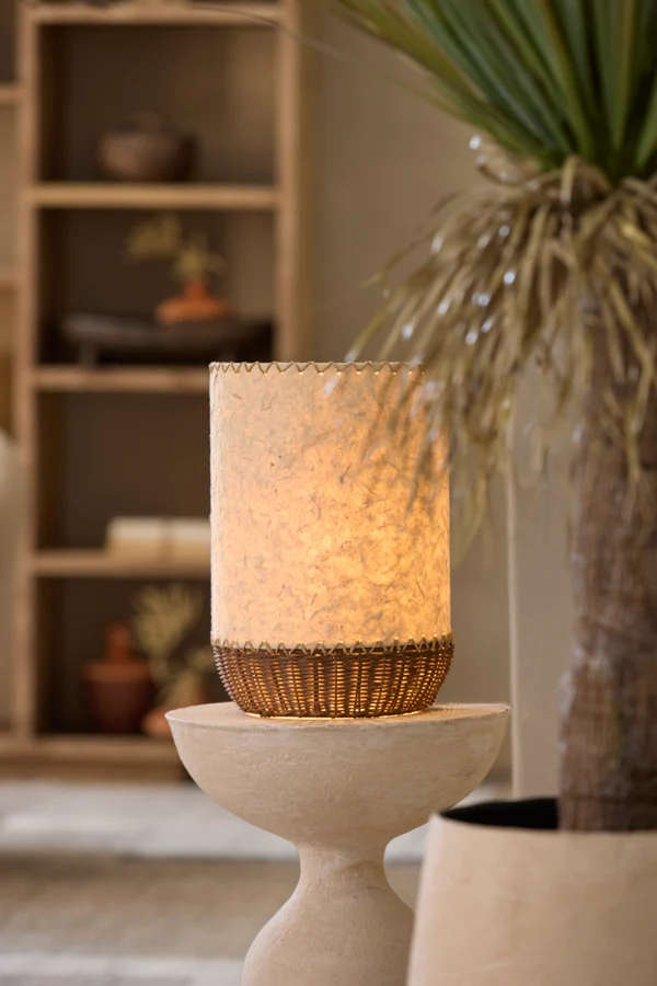 Table lamp 24x36 cm TIO paper beige+rattan dark brown