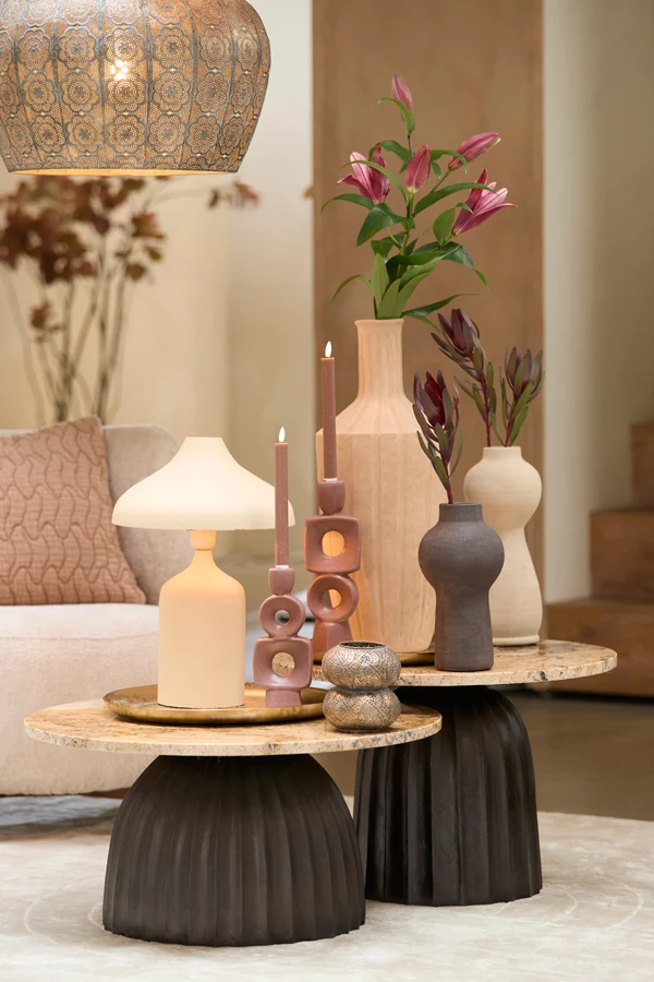 Side table 69x35 cm OBIDOS orange-grey marble+d brown