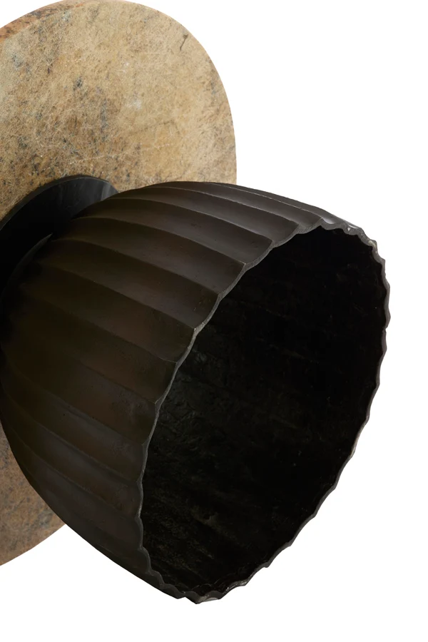 Side table 69x35 cm OBIDOS orange-grey marble+d brown