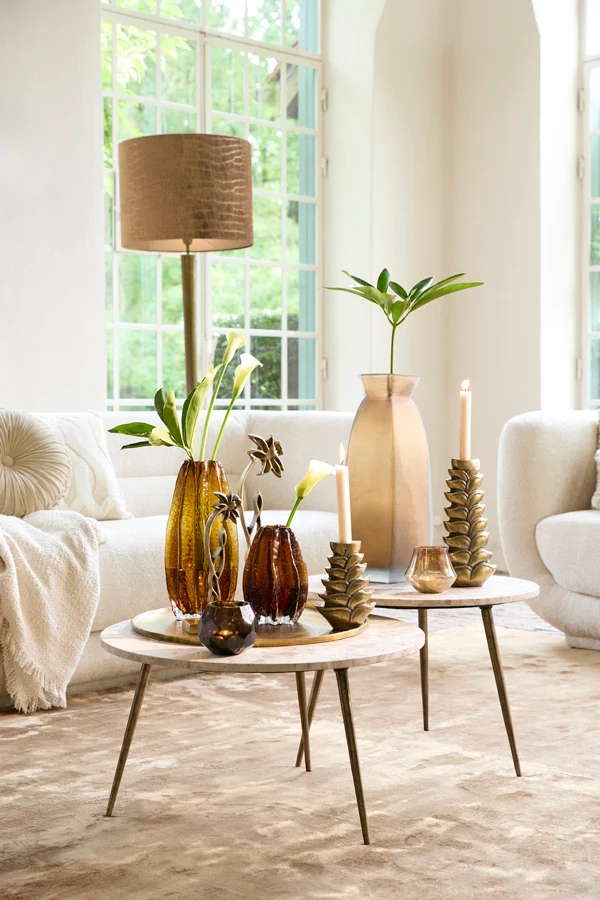 Side table 67x37 cm ZECA taupe marble+antique bronze