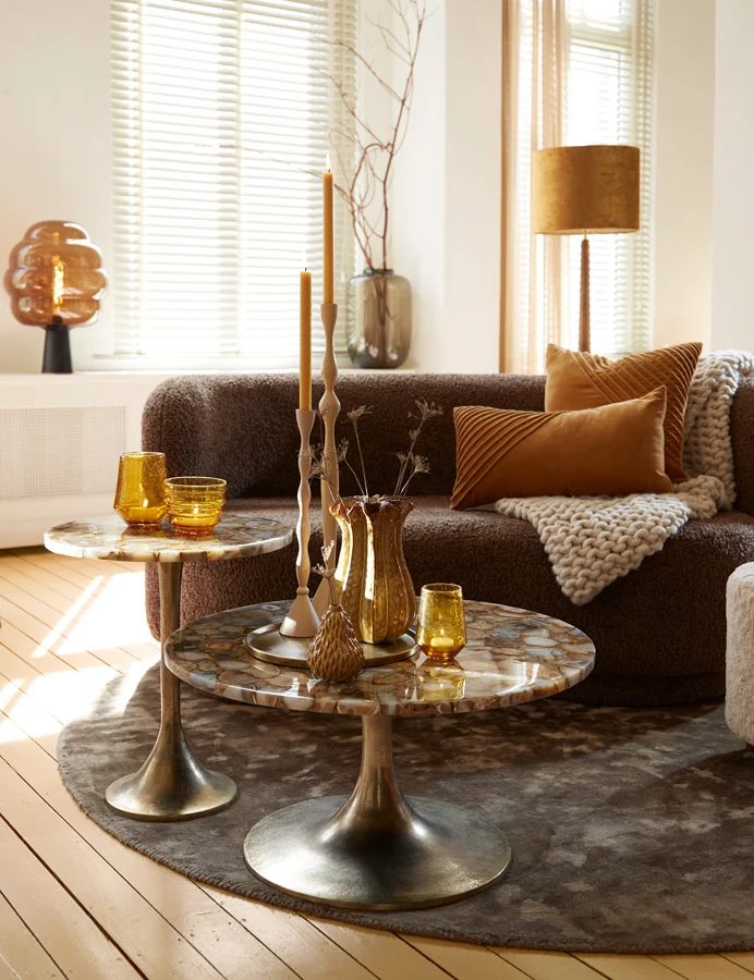 Side table 48x53 cm RICKERD yellow marble+antique bronze
