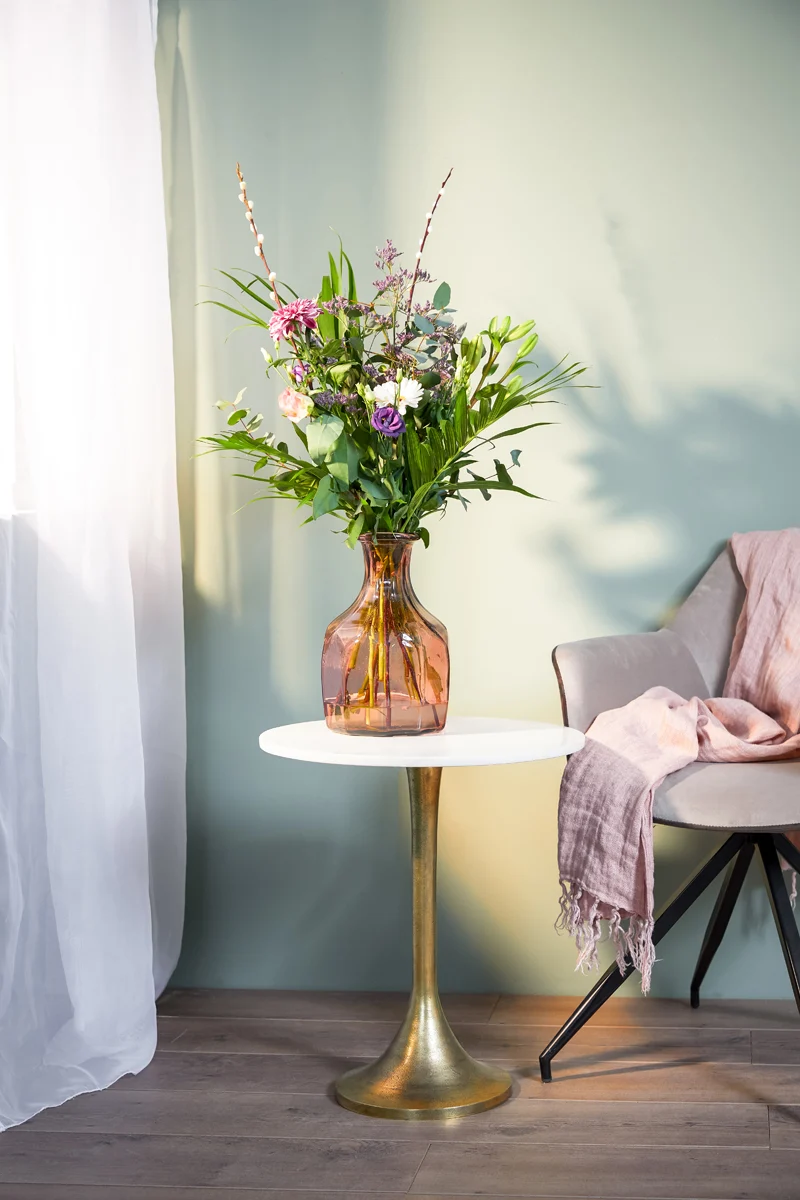 Side table 48x53 cm RICKERD white marble+antique bronze