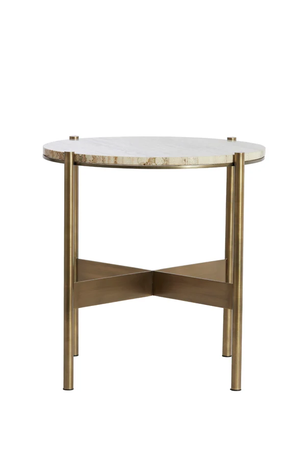 Side table 47x45 cm MACAPA antique bronze+cream travertine