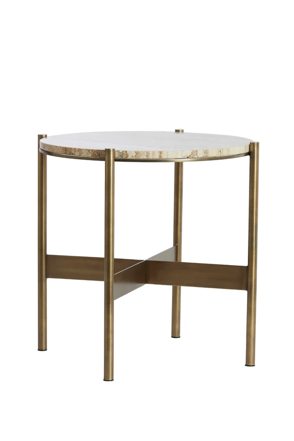 Side table 47x45 cm MACAPA antique bronze+cream travertine