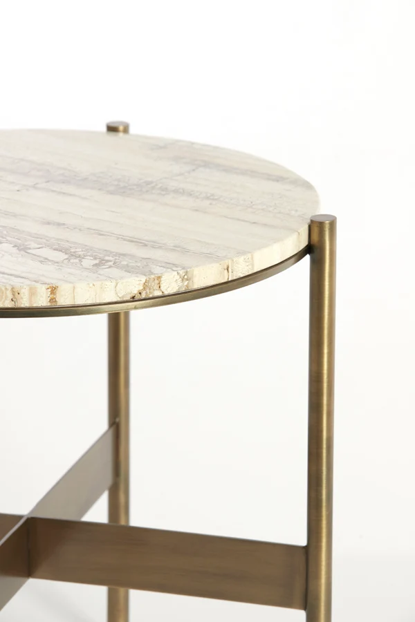 Side table 47x45 cm MACAPA antique bronze+cream travertine