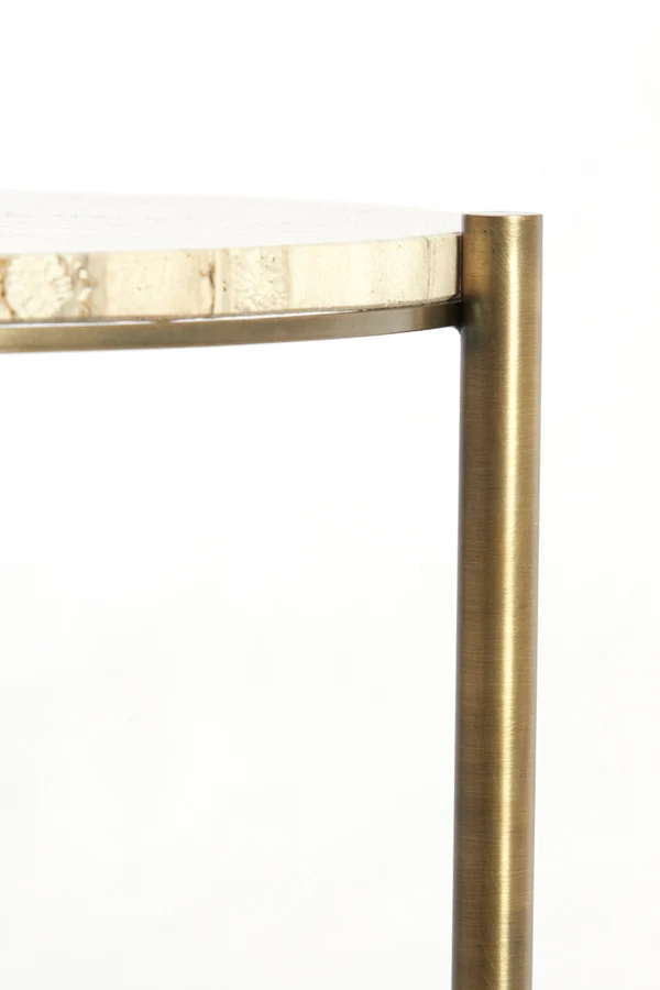 Side table 47x45 cm MACAPA antique bronze+cream travertine