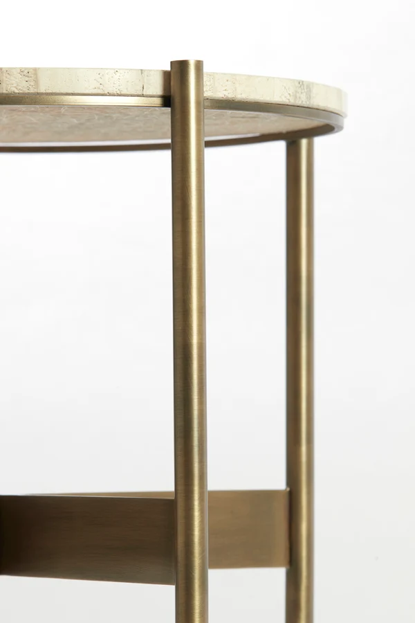 Side table 47x45 cm MACAPA antique bronze+cream travertine