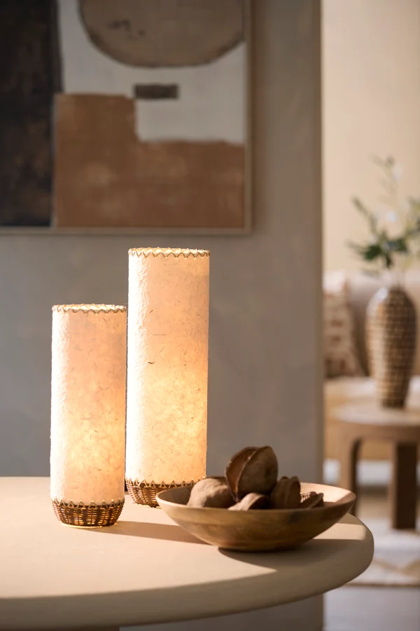Table lamp 13x40 cm TIO paper beige+rattan dark brown